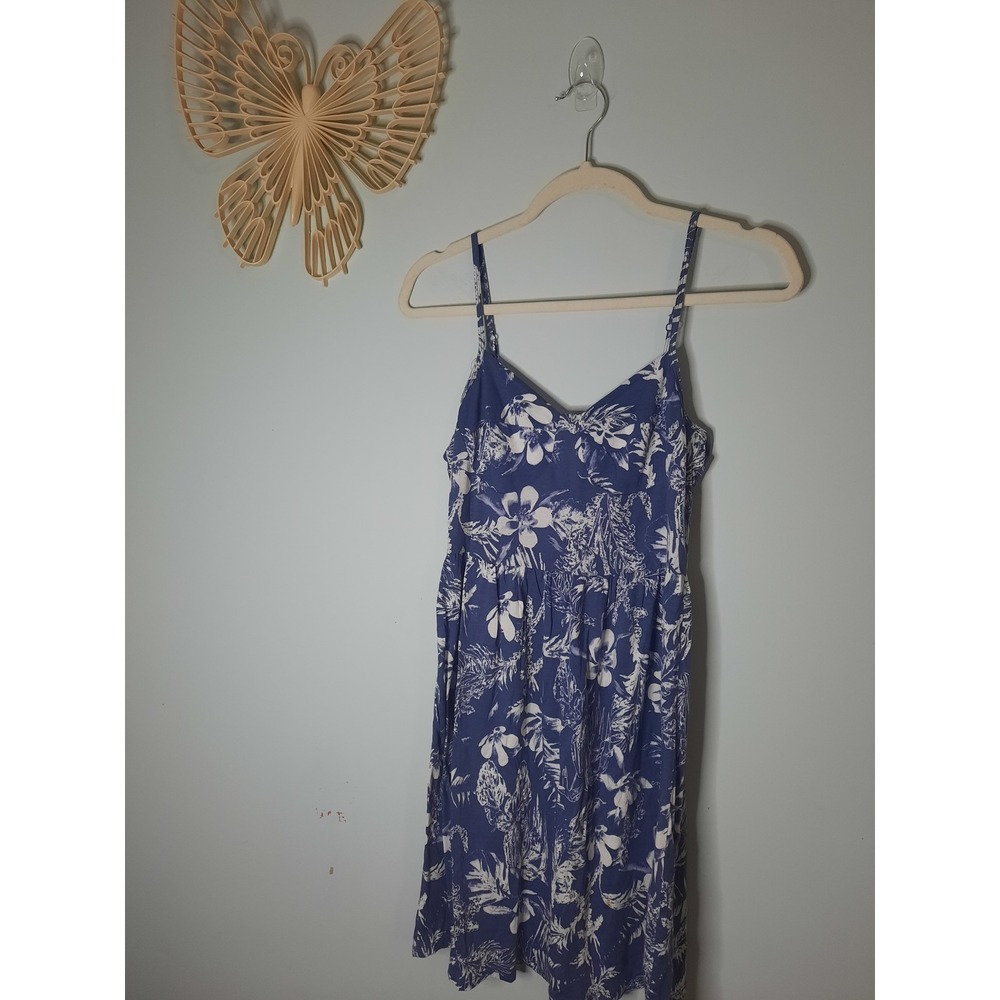Garage Blue White Floral Mini Dress Tropical Sweetheart Neck Sundress Small
